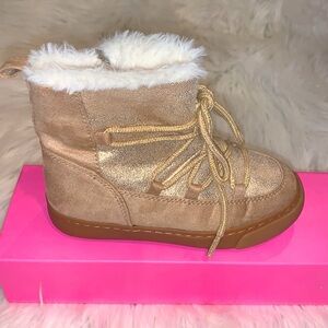 Gymboree Fleece Lined Side Zip Winter Boots Size 9 Tan/Gold
